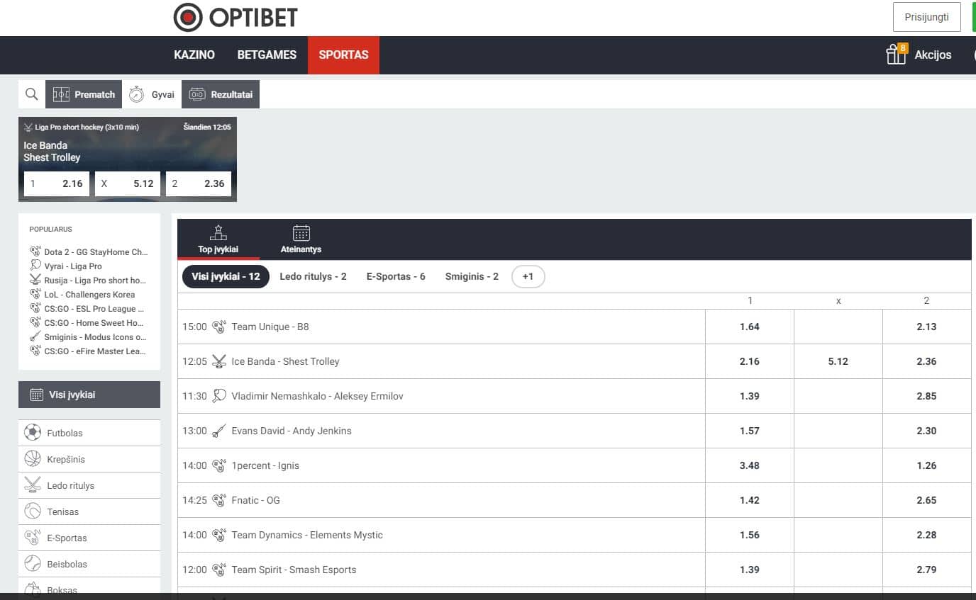 optibet lazybos optibet LT sport