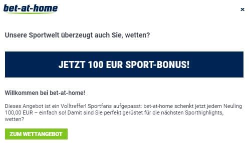 Bet at home bonus für Sport