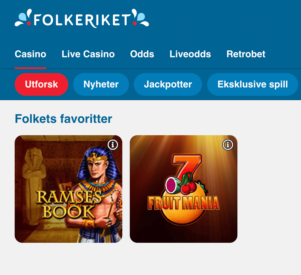 Folkeriket Bonuskode - Utvalget av casinospill